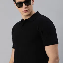 Roadster Men Black Solid Polo Collar Pure Cotton T-shirt-picture-19