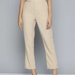 Tokyo Talkies Women Beige Straight Fit Trousers-image-10