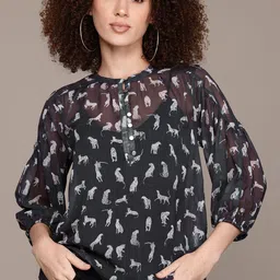 The Roadster Lifestyle Co. Printed Puff Sleeve Top-image-34