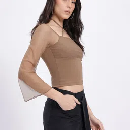 glitchez Criss-Cross Halter Neck Sheer Flared Sleeves Top image 2