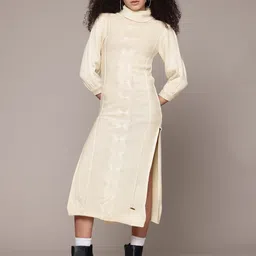 The Roadster Lifestyle Co. Cable Knit Acrylic Side Slits Sweater Dress-picture-49