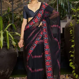 GHAN SALS Floral Printed Baluchari Saree With Unstitched Blouse-picture-34