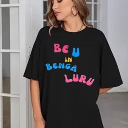 SALUJA FABRICS Women Typography Printed Applique T-shirt-image-2