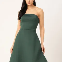 DODO & MOA Women Teal Green Solid Off-Shoulder Fit and Flare Dress-image-21