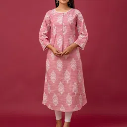 Chandbaali Floral Printed Thread Work Khadi Cotton A-Line Kurta-picture-20