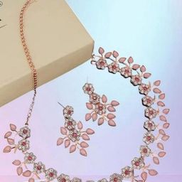 TANLOOMS Rose Gold-Plated Artificial Stones Studded Jewellery Set-picture-31