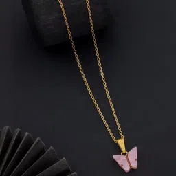 SZN Set of 2 Gold-Plated Butterfly Shaped Enamelled Pendants With Chains image 3