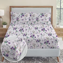 MYTRIDENT Purple Floral 144 TC King Bedsheet with 2 Pillow Covers-picture-35