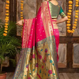 Kalista Woven Design Zari Silk Blend Handloom Paithani Saree image 3