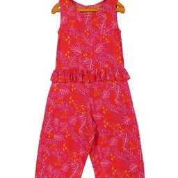 Plum Tree Sleeveless Leaf Printed Ruffled Jumpsuit - Red-picture-46