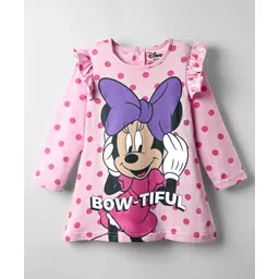 Babyhug Disney Cotton Knit Frill Sleeves Nighty With Minnie Mouse Graphics -Pink-picture-31
