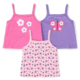 Doodle Poodle 100% Cotton Knit Singlet Slips Floral Print Pack of 3 - Pink & Purple-picture-21