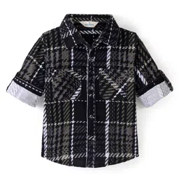 INFINITY Corduroy Cotton Full Sleeves Checked Shirt - Black-image-0