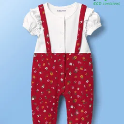 Babyoye 100% Cotton With Eco- Jiva Finish Puffed Sleeves Romper With Floral Print - Red & White-image-85