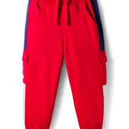 Babyhug French Terry Knit Full Length Lounge Pant With Text Print - Red-picture-24