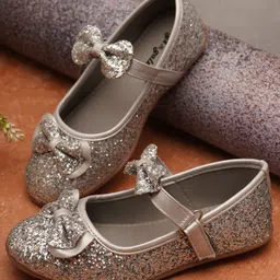 boyz n galz Double Bow Applique Detailed & Glitter Printed With Velcro Closure Ballerinas - Silver-picture-22
