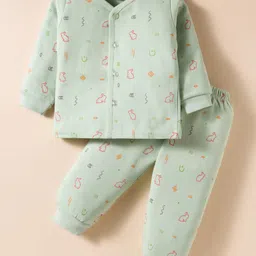 Tango Fleece Knit Full Sleeves Winter Wear Co-ords Night Suit With Animal Print - Olive Green-picture-12