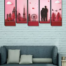 Myntra Elegant Homes Pink & White 5 Pieces Canvas Couples Painting Wall Arts-image-38