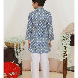 KID1 Full Sleeves Geometric Printed Kurta Pyjama - Blue image 3
