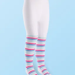 cute walk by babyhug Cutewalk by Babyhug Cotton Knit Anti Bacterial Footed Tights With Stripes Design - White image 2