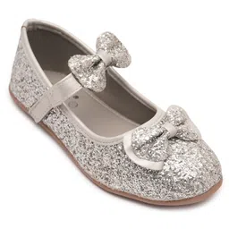 boyz n galz Double Bow Applique Detailed & Glitter Printed With Velcro Closure Ballerinas - Silver image 3