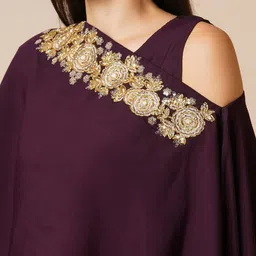 Globus Purple Round Neck Top & Palazzo With Poncho image 2