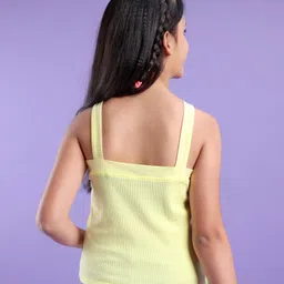 Pine Kids 100% Cotton Sleeveless Stretchable Strap Solid Bio Washed Top - Light Yellow image 3