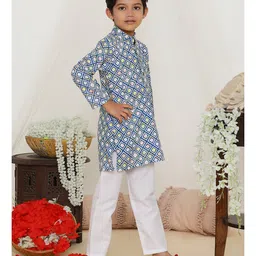 KID1 Full Sleeves Geometric Printed Kurta Pyjama - Blue image 4