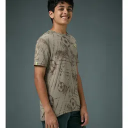 Technosport Knit Half Sleeves Footballs Printed Quick Dry & Breathable Tee - Khaki image 4