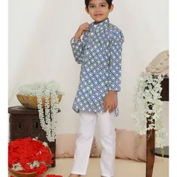KID1 Full Sleeves Geometric Printed Kurta Pyjama - Blue image 5