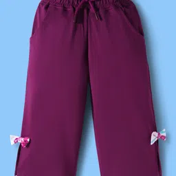 OLLINGTON ST. Cotton Full Sleeves Floral Printed Sweatshrit & Joggers Set with Bow Applique - Pink White & Purple image 4