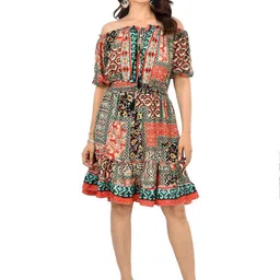 ADC SHEMONA Angelina Women Bohemian Print Off-Shoulder Fit & Flare Dress-image-89