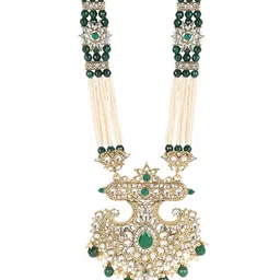 ANIKAS CREATION Gold-Plated Green & Off-White Kundan Studded Pearl Beaded Handcrafted Jewellery Set image 3