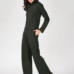 ONEWAY Women Solid Mock Collar Mid-Rise Tracksuit image 2