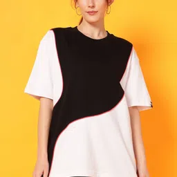 PockMAN Women Bio Finish Colourblocked Round Neck Cotton Oversized T-shirt-picture-35