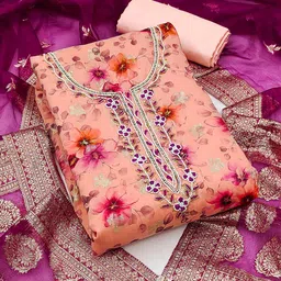 Maroosh Floral Embellished Beads & Stones Unstitched Dress Material-image-85