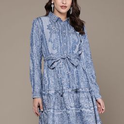 Label Ritu Kumar Floral Print Denim Shirt Dress-picture-26