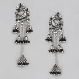ASMITTA JEWELLERY Silver-Toned & Black Peacock Shaped Drop Earrings-image-54