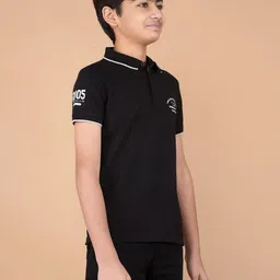 Crimsoune Club Boys Polo Collar Indigo Applique Slim Fit T-shirt image 3