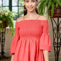 Zima Leto Women Bell Sleeve Smocked Peplum Top-picture-30