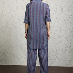 Vishudh Striped Shirt Collar Tunic With Trousers image 3