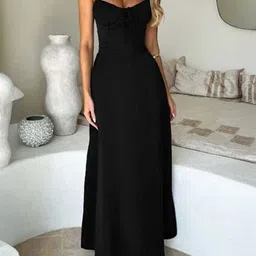 Outzidr Women Solid Shoulder Straps Maxi Dress-image-20