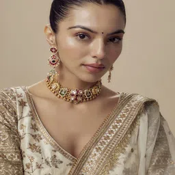 vivinia BY VIDHI MEHRA Gold-Plated Polki Kundan-Studded & Beaded Choker Jewellery Set-picture-30