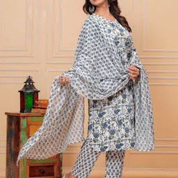 BAESD Floral Printed Pure Cotton Kurta with Trousers & Dupatta image 3