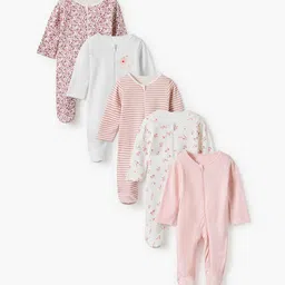 Juniors by Babyshop Girls Pack of 5 Printed Round Neck Sleepsuit-picture-49