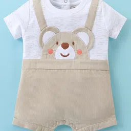 ToffyHouse 100% Woven Cotton Half Sleeves Romper with Teddy Print - Beige-picture-27