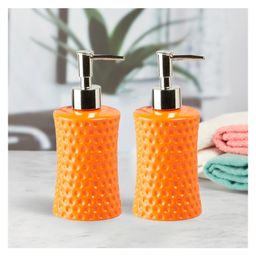 Kookee Ceramic Soap Dispenser handwash Pump for Bathroom, Set of 2, Orange (9536)- 300 ml-picture-1