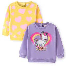 Babyhug Cotton Knit Full Sleeves Sweatshirts With Unicorn & Hearts Print Pack of 2 - Purple & Yellow-picture-15