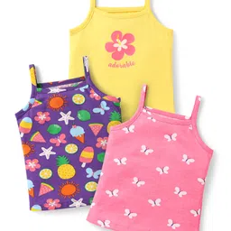 Babyhug 100% Cotton Single Jersey Knit Sleeveless Slips With Floral & Butterfly Print Pack Of 3 - Pink Blue & Yellow-picture-39