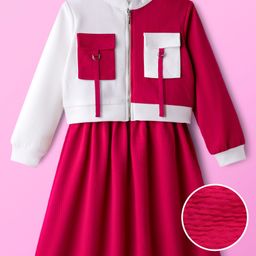 Hola Bonita Knit Full Sleeves Textured Fabric Frock With Jacket - Pink-picture-0
